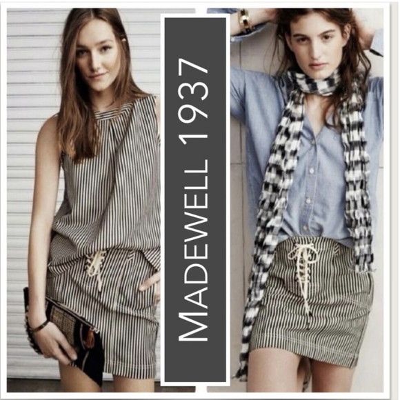 Madewell Ticking Stripe lace-up Mini skirt - Picture 2 of 6